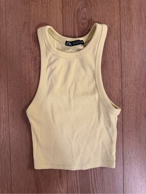 Zara Pale Yellow Ribbed Tank Crop Top